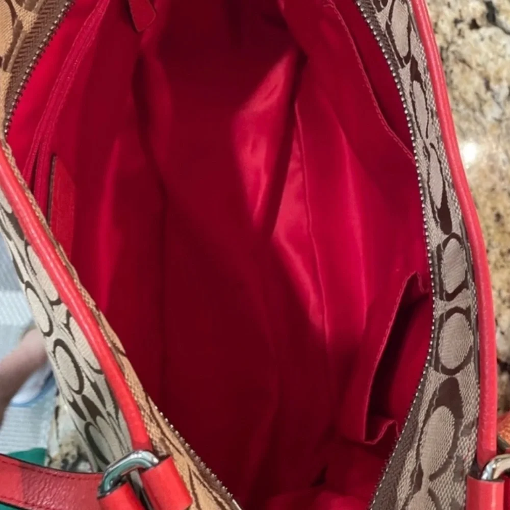 Coach Park Signature Carrie Tote Shoulder Bag Purse ~Vermilion~ EUC - Picture 5 of 10